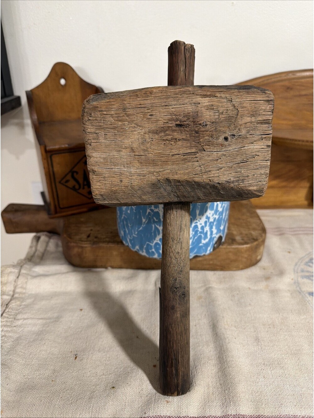 Antique Wooden Mallet Hammer Primitive Tool Carpenter Farmhouse Rustic 2.5 Lbs